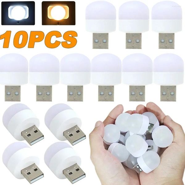 Luces nocturnas 10/5/1 Uds Mini luz blanca cálida enchufe USB teclado de computadora carga LED lámpara de protección ocular de lectura portátil