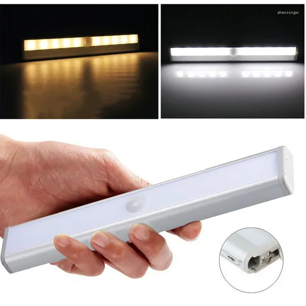 Veilleuses 10 LED IR Capteur de mouvement infrarouge Détecteur de lumière Lampe de placard sans fil alimentée par batterie