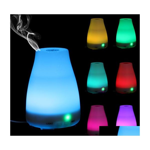 Veilleuses 100 ml 7 couleurs Diffuseur d'huiles essentielles Portable Aroma Humidifier Led Light Trasonic Cool Mist Fresh Air Aromatherapy Drop Otrhu