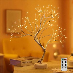 Nachtverlichting 108 LED SILVERE DRAAD BONDSAI BOME LICHT 8 Modi Diy Artificial Tree Branch Night Light Battery USB bediend voor slaapkamer Kerstmis P230331