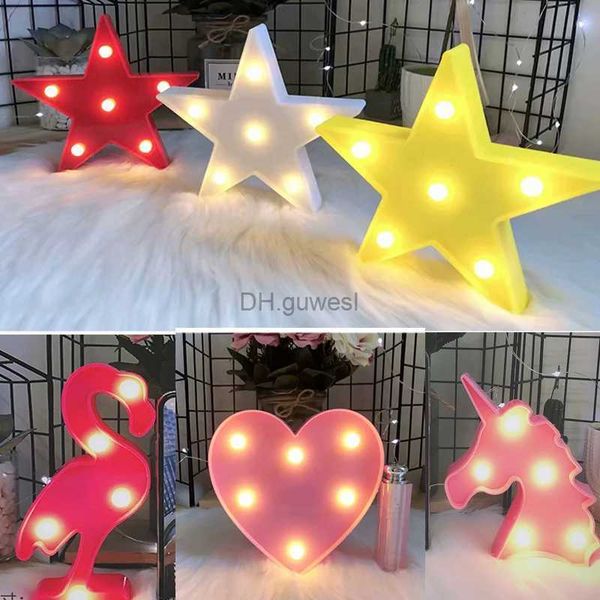 Veilleuses 12 cm Mini LED veilleuse Animal flamant étoile coeur licorne noël cocotier maison fête décoration 3D lampe de bureau YQ240207