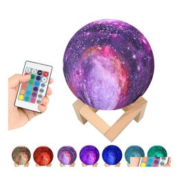 Nachtverlichting 15 cm 3D Gedrukte sterrenhemel Sky Planet Lamp Moon 3/16 Kleuren Verander Led Licht Galaxy Slaapkamer Decor Creative Gift Drop Delive DHGT4