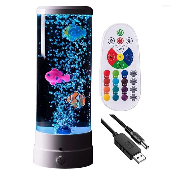Luces nocturnas 16 colores que cambian la lámpara de peces de burbujas USB Plug-in Mini Lava con luz de control remoto para niños Regalo para adultos