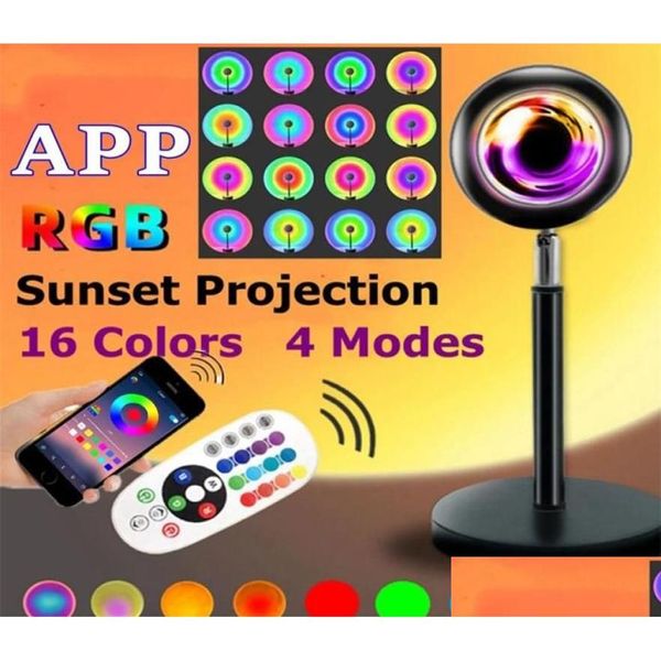 Luces nocturnas 16 colores Bluetooth Lámpara de puesta de sol Proyector Rgb Luz LED Tuya Aplicación inteligente Control remoto Decoración Dormitorio Pografía Regalo390 Otupj