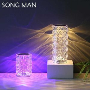 Veilleuses 16 couleurs LED lampe de Table en cristal diamant veilleuse projecteur Rose romantique salle de fête veilleuse avec contrôleur RGB SONG MAN Q231114