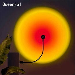 Veilleuses 1x USB coucher de soleil lampe LED arc-en-ciel néon veilleuse projecteur photographie mur atmosphère éclairage pour chambre maison chambre décor cadeau P230331