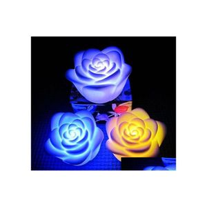 Nachtlichten 200 %/Lot Changeerbare kleur LED Rose Flower Candle Smokeloze Flameless Roses Love Lamp Batterij met Retail Box Drop del Dhbha