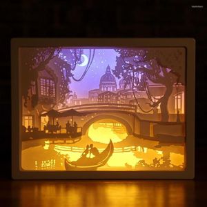 Veilleuses 2022 Est 3D Papier Sculpture Lumière LED Papercut Boîte Sculptures Cadre Cadeau Décoratif Bureau Lamp271I