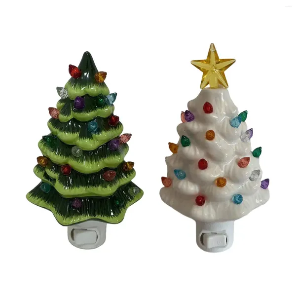 Veilleuses 2023 Lumière d'arbre de Noël en céramique avec lampe Décorations de Noël nostalgiques pour décoration de fête à thème Chambre Table de chevet intérieure