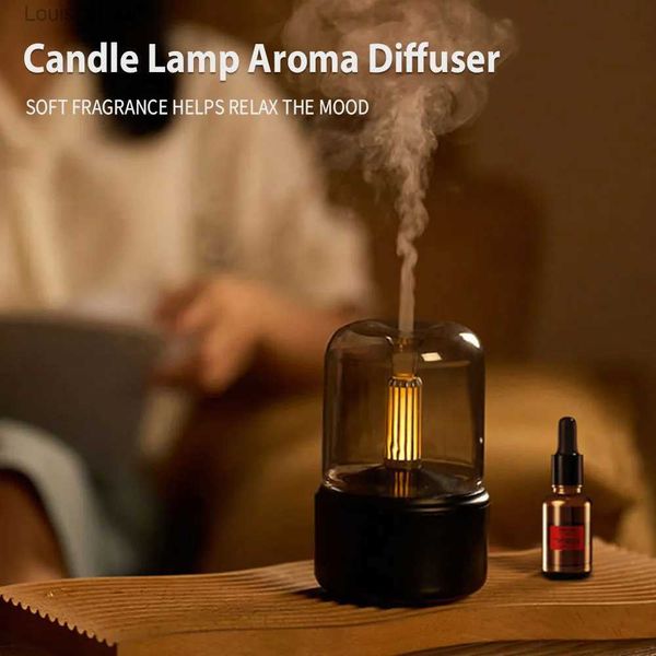 Luces nocturnas 2023 Nueva lámpara de vela Difusor de aroma Humidificador de aire Difusor de aromaterapia eléctrico 120 ml Humidificador de llama USB Escritorio Luz nocturna YQ231204