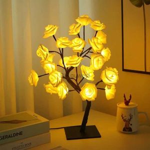 Nachtverlichting 24 LED Rose Flower Tree Lights USB Lamp Fairy Maple Leaf Nachtlampje Home Party Kerst Bruiloft Decoratie YQ240207