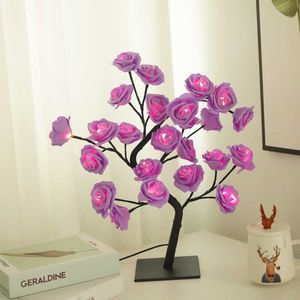 Veilleuses 24 LED Rose fleur arbre lumières USB lampe de Table fée feuille d'érable veilleuse maison fête noël mariage chambre décoration cadeau P230325