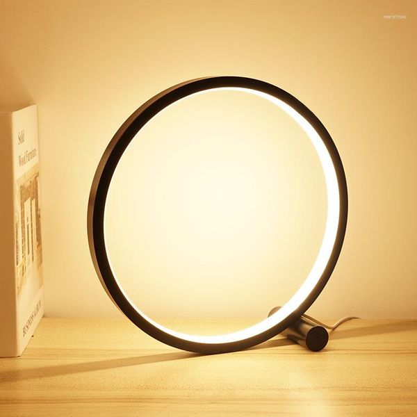 Veilleuses 25CM LED lampe de table chambre circulaire lampes de bureau USB Dimmable chevet lumière ronde pour salon décoration de la maison