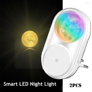 Nachtlichten 2 stks Smart Led Light plug -in wanden RGB kleurrijke sfeer helder beschermbaar US/EU/VK