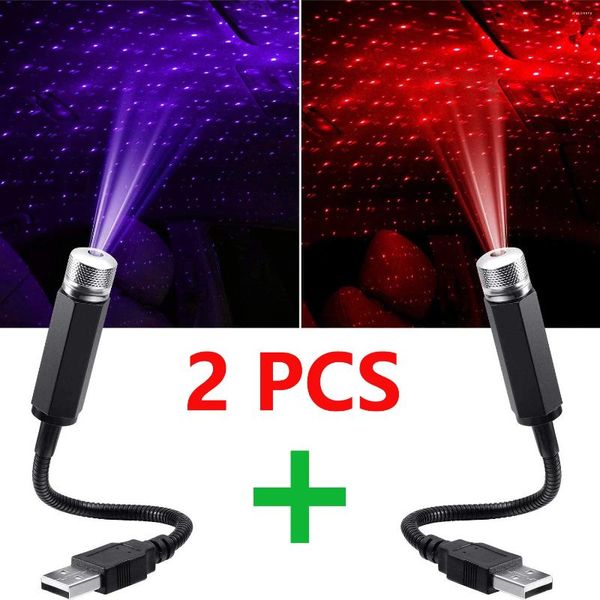 Lumières de nuit 2x LED atmosphère de toit de voiture projecteur d'étoile lumière romantique USB laser scène maison fête décorative étoilée pour chambre DJ