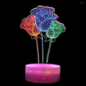 Nachtverlichting 3 kleuren Rose vorm 3D LED LICHT TOUCH SCHAKELAAR Romantisch nachtkastje Lamp voor vrouw vriend Gift Slaapkamer Decor