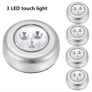 Nachtlichten 3 LED Silver Kast Kast Lamp Batterij Powered Wireless Stick Tap Touch Touch Push Beveiliging Keuken Slaapkamer Licht 1 van