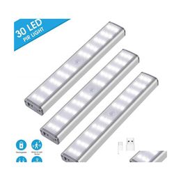 Veilleuses 30 Led Rechargeable Placard Lumière Dimmable Sans Fil Détecteur De Mouvement Sous L'éclairage De L'armoire Pour Escalier Couloir Placard Ward Otab3