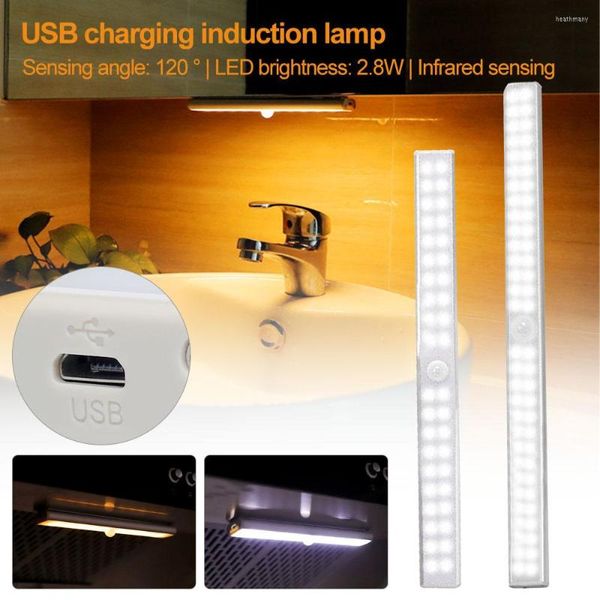 Veilleuses 30cm 40cm 40 60 LED USB Charge Cabinet Lumière Bande Magnétique Placard Lampe Avec Main Balayage Interrupteur PIR Motion Sensor