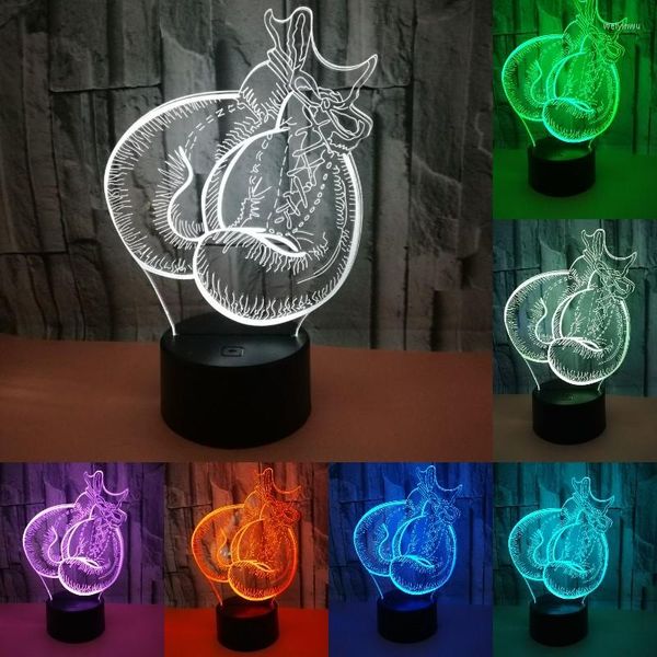 Luces nocturnas Guantes de boxeo 3D Luz Mesa táctil Escritorio Lámparas de ilusión óptica 7 colores cambiantes Decoración del hogar Regalo de cumpleaños de Navidad