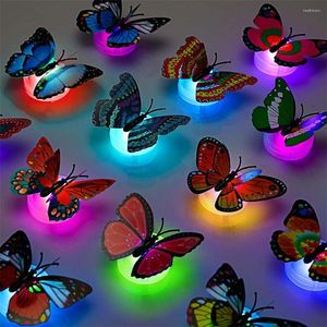 Veilleuses 3D coloré LED papillon avec batterie auto-adhésif bricolage autocollant mural lampe pour mariage anniversaire fête de noël décor de chambre