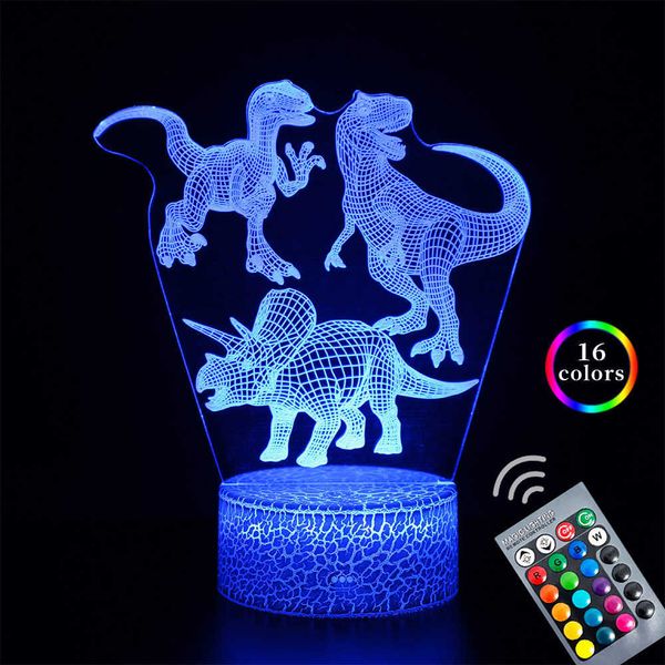 Veilleuses 3D Mignon Dinosaure Veilleuse Enfants LED Dino Lampe Belle USB Verres Acryliques Table Veilleuse pour Enfants Cadeau Lampe Chambre Décor P230331