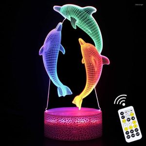 Luces de noche 3D Dolphin Mermaid Lámpara de mesa LED colorido para la decoración de la habitación del hogar Control remoto táctil Temporización Regalo de vacaciones