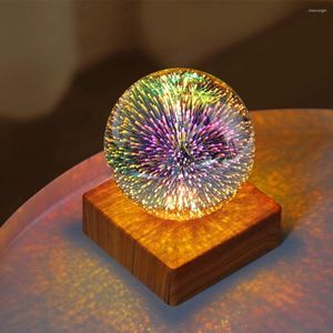 Veilleuses 3D feux d'artifice lumière créative romantique ciel étoilé USB verre chambre chevet LED atmosphère de bureau cadeaux pour enfants