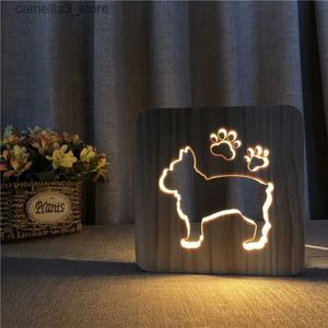 Nachtverlichting 3D Franse Bulldog Lamp USB Nacht LED Houten Hond licht Babykamer Decoratie Warm Wit Vaderdag Vakantiecadeau Drop Shipping Q231114