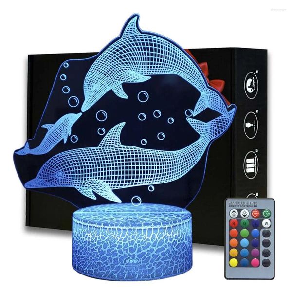 Veilleuses 3D Illusion Dauphin Famille Lampe de Bureau Touchant LED Lumière Maison Chambre Animal Lampen Décoration Lampes de Table Créatives Pour Cadeau