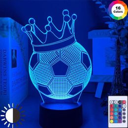 Nachtverlichting 3d Illusion Kids Light Football Crown 7 Kleuren Veranderend Nachtlampje Voor Kind Slaapkamer Sfeer Voetbal Kamer Bureaulamp Gift