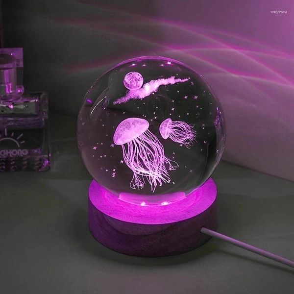 Lumières nocturnes 3D Jellyfish laser gravé Crystal Ball LED Light Birthday Girlfriend Girldme Classe Classe Camor