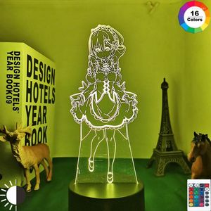 Veilleuses 3d Lampe Anime Re Zéro Commencer La Vie Dans Un Autre Monde Veilleuse Pour Enfants Chambre Décor Cadeau D'anniversaire Rem Led Lumière