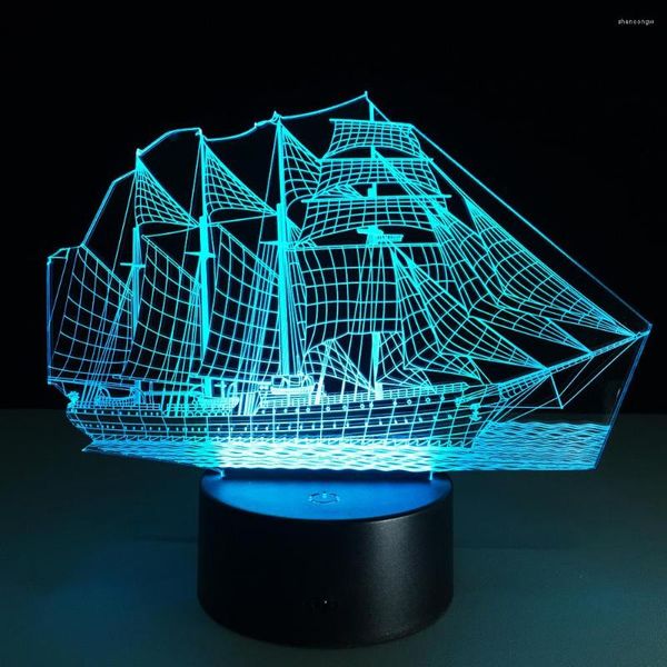 Veilleuses 3D lampe LED lumière bateau à voile illusion d'optique nouveauté Table belle forme de mer pour cadeau