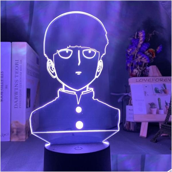 Veilleuses 3D Lampe Mob Psycho 100 Shigeo Figure Veilleuse pour enfants Chambre d'enfant Ambiance décorative Table colorée USB Drop Deli Ot7Jh