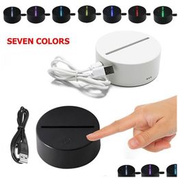 Veilleuses 3D Base de lampe à LED 7 couleurs Touch Switch LED 4mm Panneau acrylique Optique Illusion Lumière Batterie ou DC 5V USB Drop Livraison Li Dh0Hp