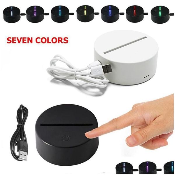 Veilleuses 3D Base de lampe à LED 7 couleurs Touch Switch LED Lumières 4mm Panneau acrylique Optique Illusion Lumière Batterie ou DC 5V USB Drop Deli Dhfdn