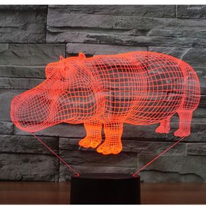 Veilleuses 3D LED Lumière Dynamique Rhinocéros Hippo Avec 7 Couleurs Pour La Décoration De La Maison Lampe Incroyable Visualisation Optique