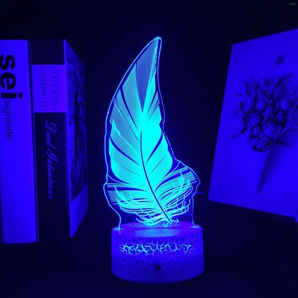 Veilleuses 3D LED plume tactile télécommande lampe colorée acrylique Table pour cadeau d'anniversaire chambre atmosphère décor