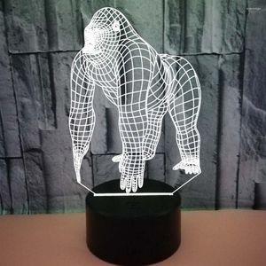 Night Lights 3D LED Light Gorilla met 7 kleuren voor huizendecoratielamp Verbazingwekkende visualisatie Optische illusie GEWELDIG