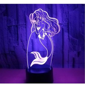 Night Lights 3D LED Light Mermaid met 7 kleuren voor huizendecoratielamp Verbazingwekkende visualisatie Optische illusie GEWELDIG