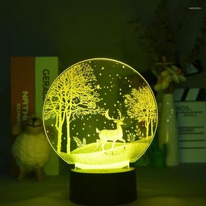 Veilleuses 3D lumière LED cerf Sika enfants de vacances mignon chambre décor lampe pour intérieur de la maison acrylique Illusion Table cadeau