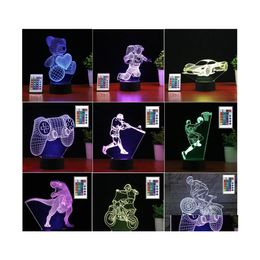 Veilleuses 3D Led Lumières Télécommande 16 Changement de Couleur Tactile Veilleuse Plaques Acryliques Mti Forme Illusion Optique Base Lampe À Ot1Wv