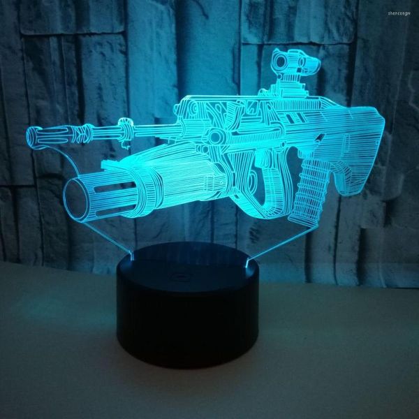 Lumières de nuit 3d LED lampe RGB RHMIDEABLE USB 7 Couleur Changement Light Rifle Shooting Gun Modèle pour Game Friend Boys Gift