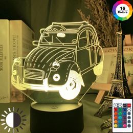 Nachtverlichting 3D Led Vintage Auto 2cv Illusie Licht Voor Huisdecoratie Kind Slaapkamer Volwassen Kantoor Decor Cool Klassiek