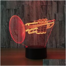 nachtverlichting 3d licht 7 kleur veranderende trompet led bureau tafellamp afstandsbediening touch muziekinstrumenten home decor armatuur kerstcadeaus dr otbh0