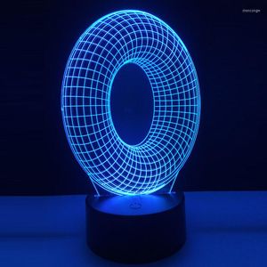 Luces nocturnas, luz 3D, letra del alfabeto O, cambio de 7 colores, mesa de escritorio, bombilla LED, mando a distancia táctil USB, caja de luz, lámpara de Navidad para niños