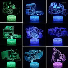 Veilleuses 3D Cool Bulldozer camion pelle voiture tracteur véhicule lampe à LED pour enfants Table décorative enfants cadeaux