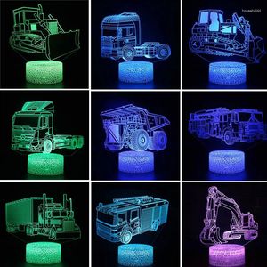 Nachtverlichting 3D Licht Cool Bulldozer Truck Graafmachine Auto Tractor Voertuig LED Lamp Voor Kindertafel Decoratieve Kinderen Geschenken