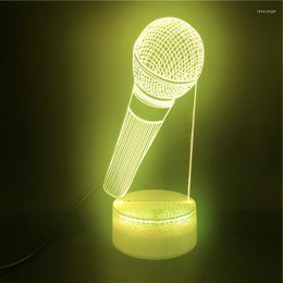 Luces nocturnas Luz 3D para niños Lámpara de ilusión de micrófono con 16 colores cambiantes y decoraciones de escritorio remotas Adolescentes o niños